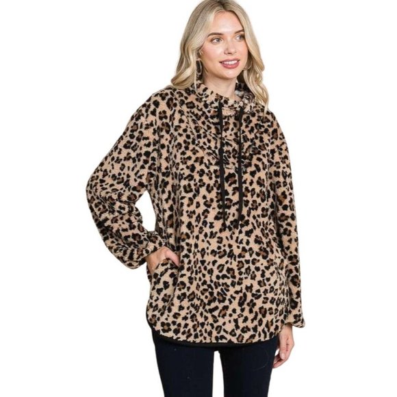Culture Code Camo Print Faux Fur High Neck Binding Pullover Top CFU1316CP - Picture 5 of 9